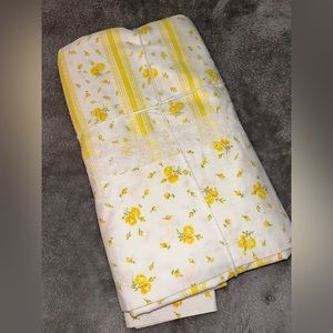 Vintage yellow rose floral flat sheet